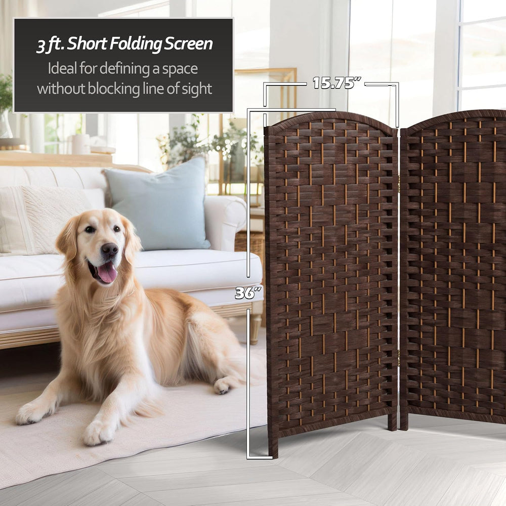 Red Lantern 3 ft. Short Diamond Weave Fiber Folding Screen - Dark Mocha - 4 P...