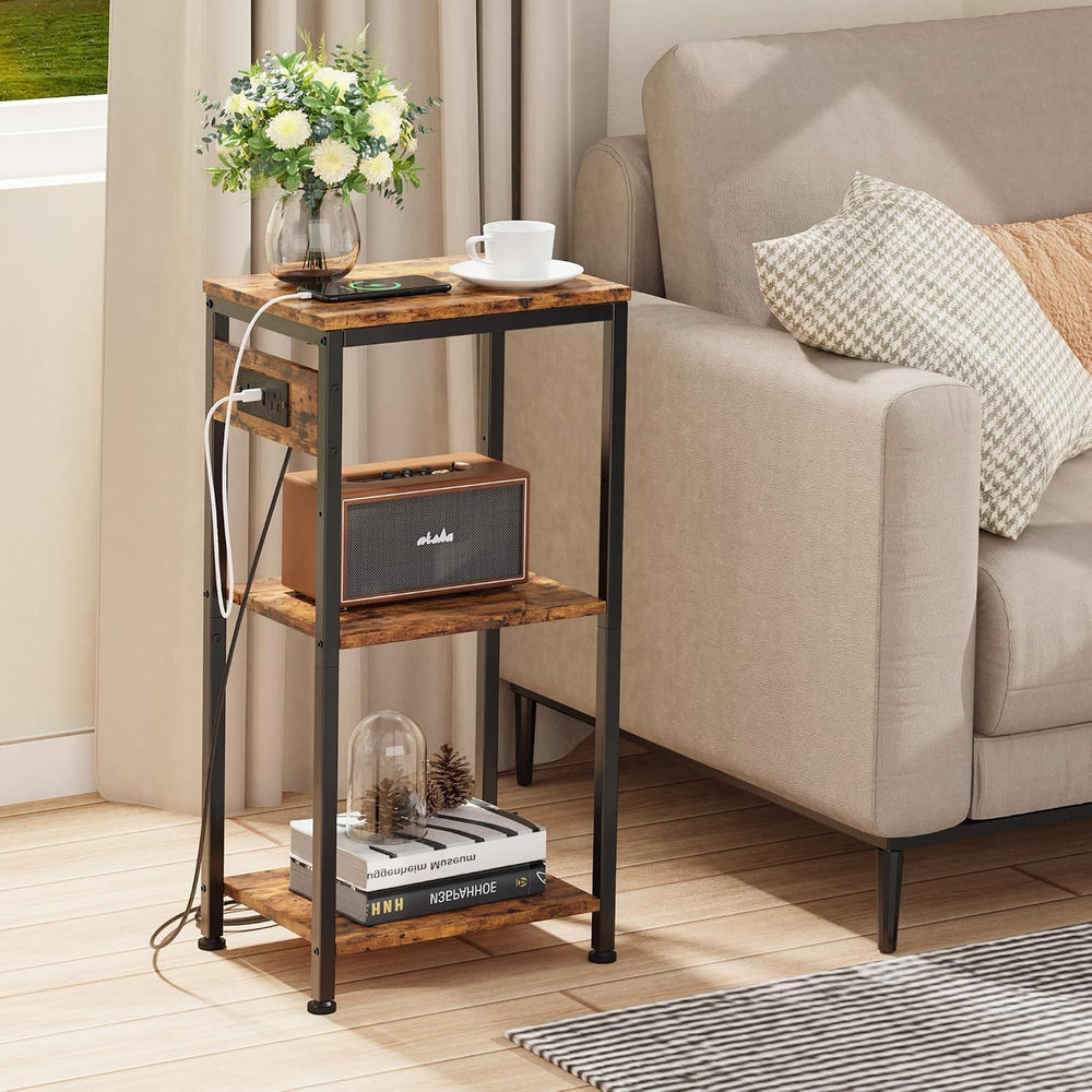 Side Table with Charging Station, Nightstand with USB Ports and Outlets, Tall...