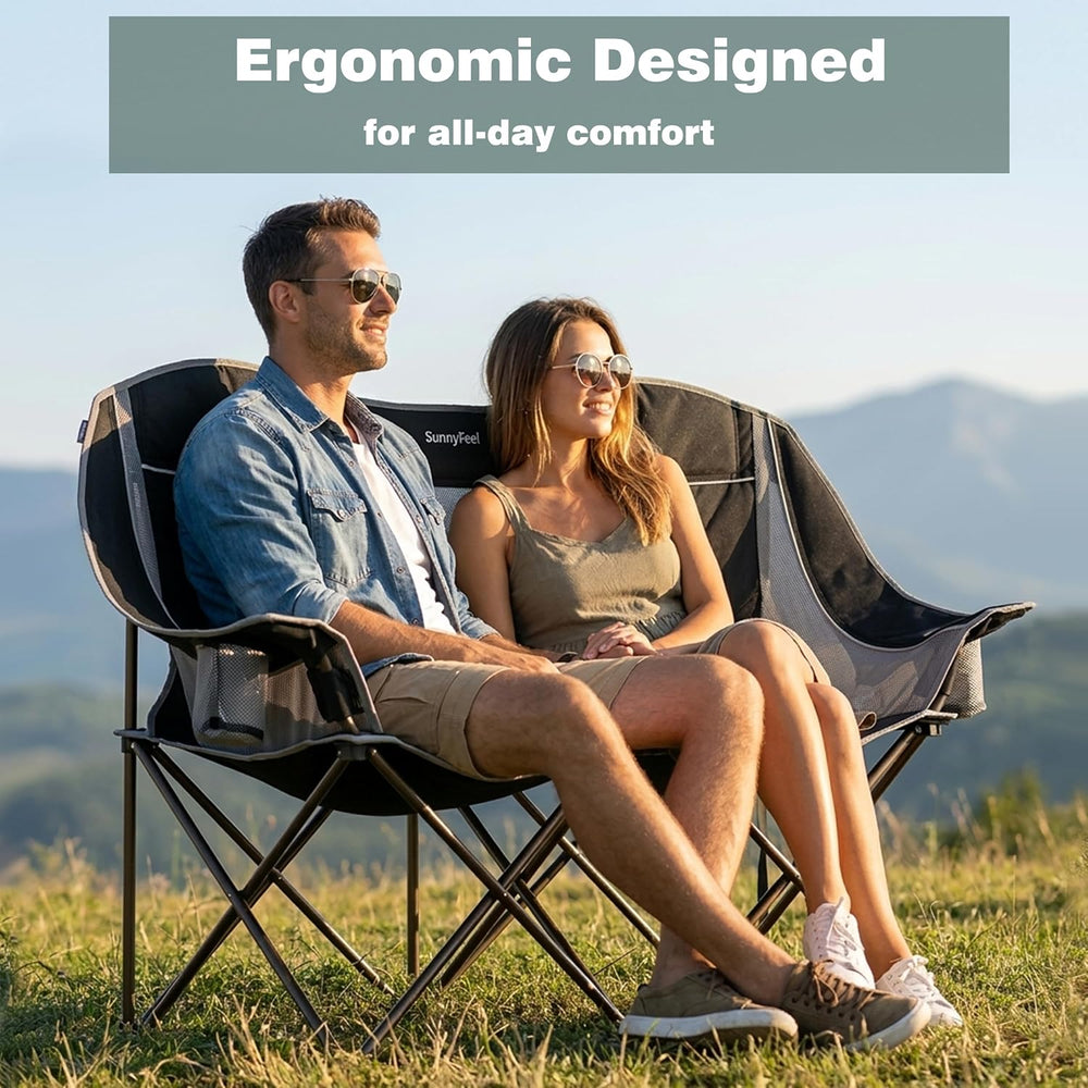 SUNNYFEEL Double Camping Chair Portable Folding Loveseat for 2 Adults Heavy D...