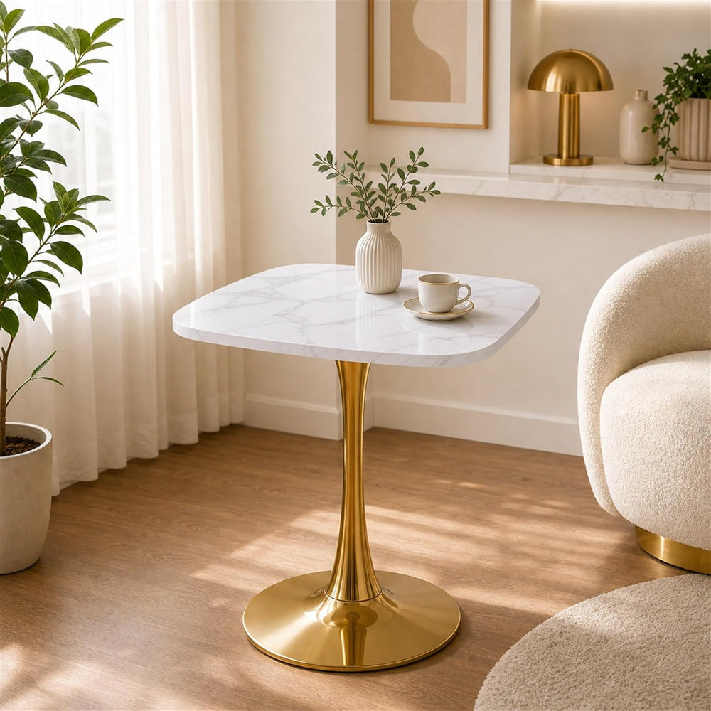 24" White Marble-Look Square Tulip Dining Table for 1-2 (No Chairs) | Go...