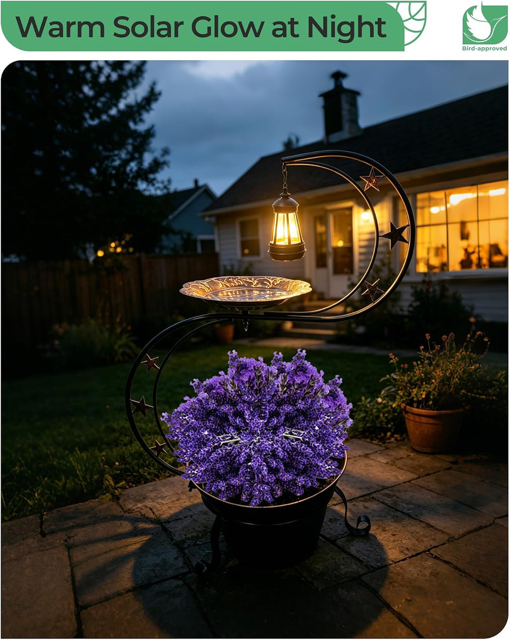 Solar Bird Bath with Flower Planter, S Standing Garden Decor