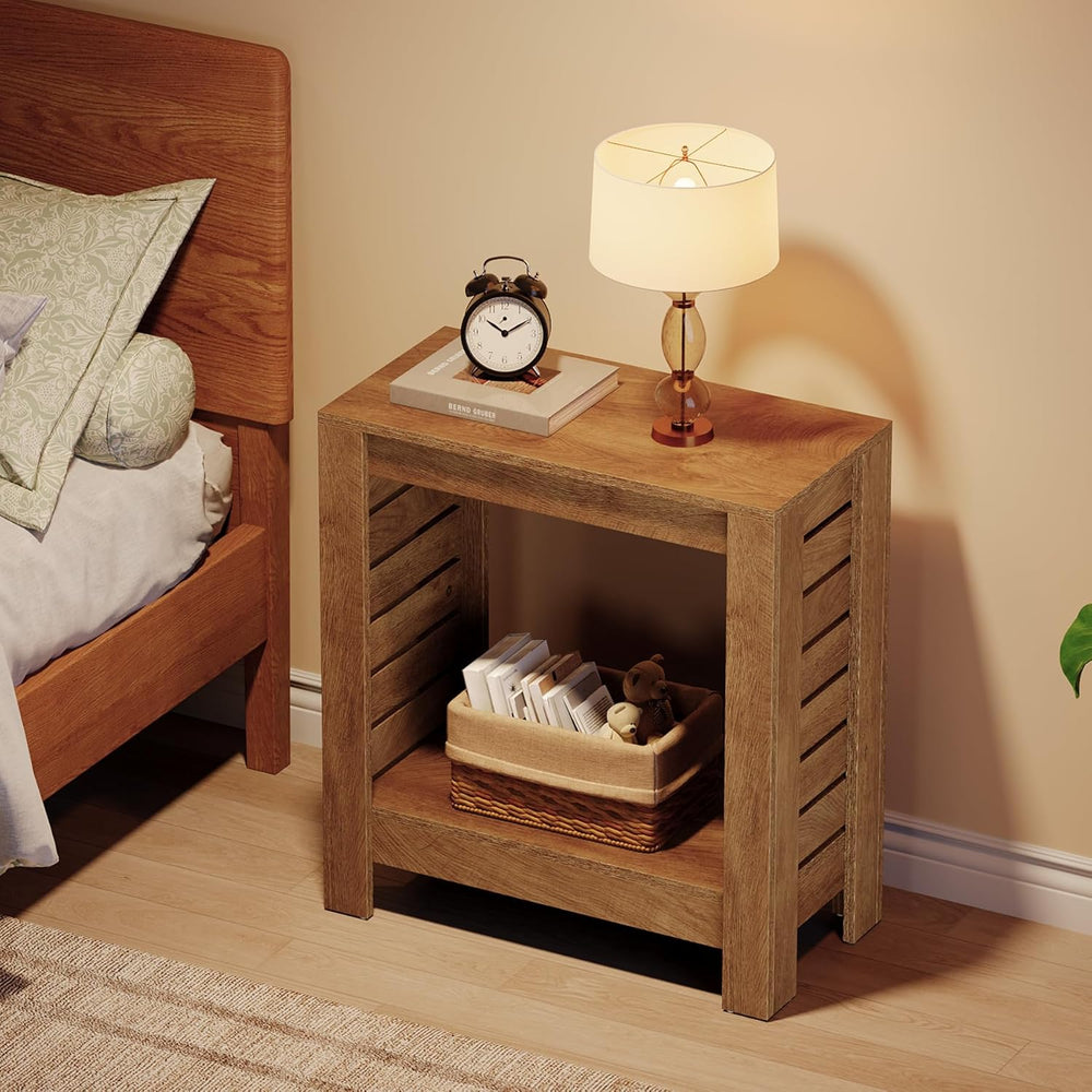 Tribesigns Narrow Side Table, 2-Tier Farmhouse Wooden End Table with Storage ...