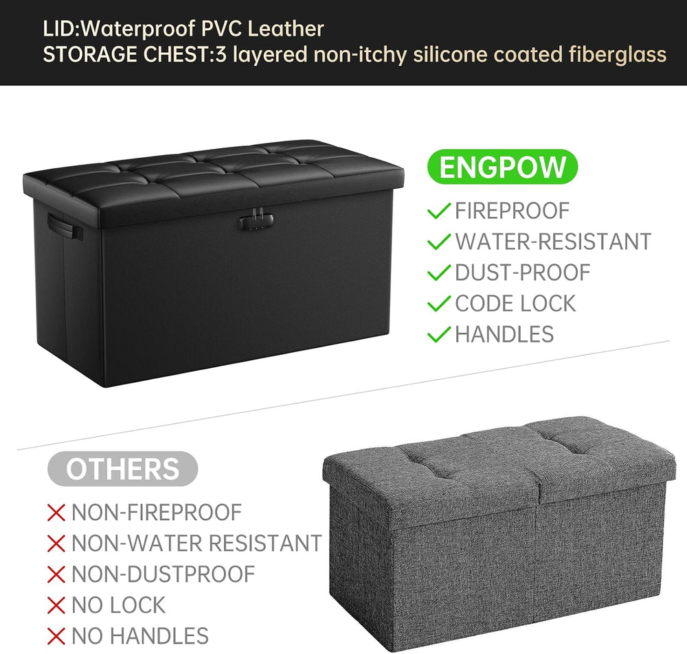 ENGPOW Storage Ottoman Bench,Fireproof Folding Bench with Lock,30 Inches Fire...