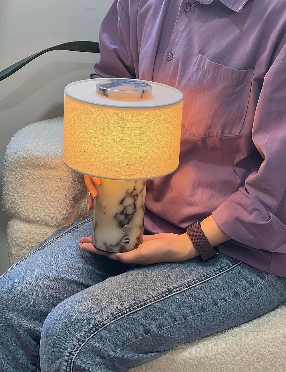 BSOD Marble Lamp, Stone Table Lamps Rechargeable Modern Decorative Touch Dimm...