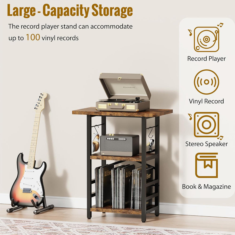 YAKANJ Record Player Stand with Extended Desktop,Large Record Player Table wi...