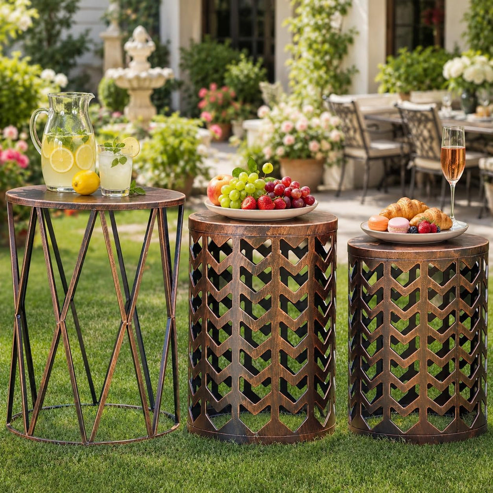 Y&M Outdoor Side Tables Set of 3, Round Heavy Duty Metal Nesting End Tabl...