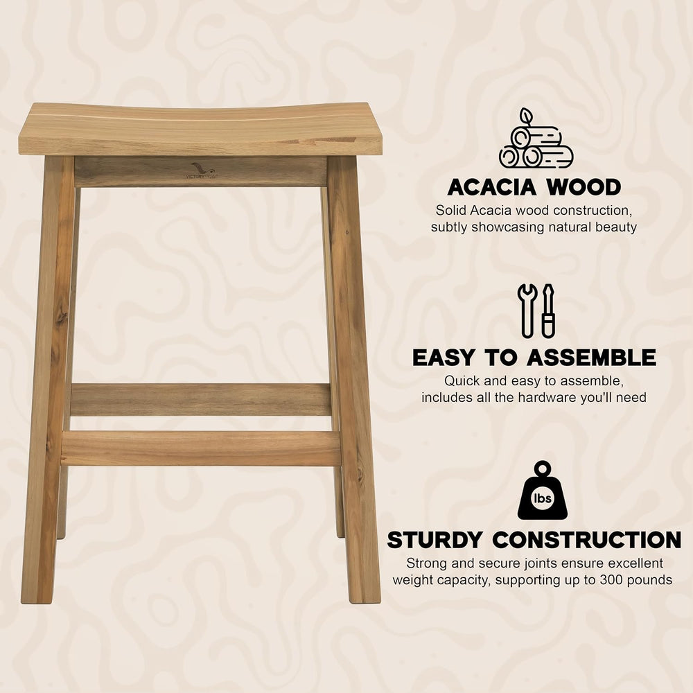 VICTORY RELAX Wooden Counter Stool - Set of 2 Backless Design with Ergonomic ...