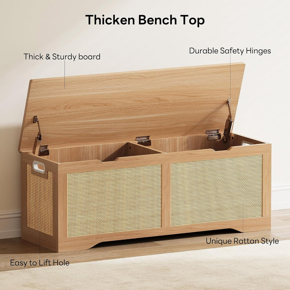 LIKIMIO 47.2" Rattan Storage Ottoman Bench Chest, Rustic Wood | Vintage ...