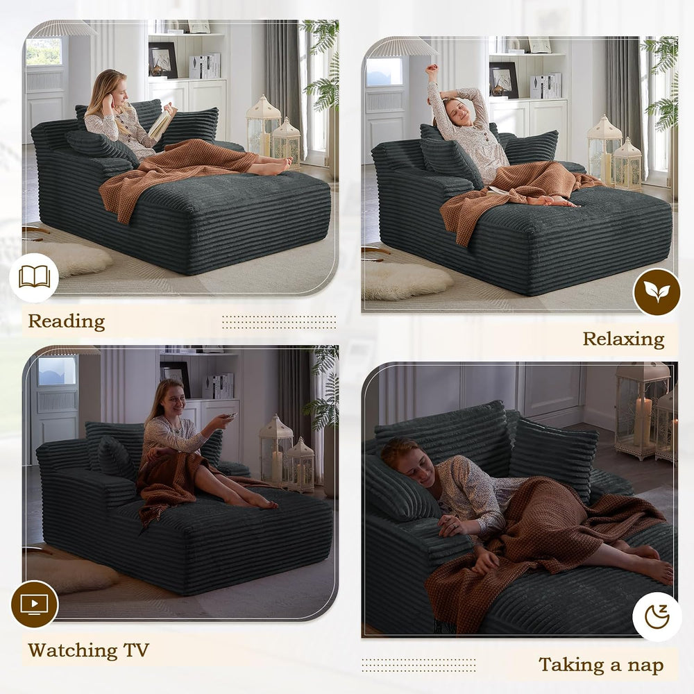 Oversized Chaise Lounge Chair Indoor,50"W Upholstered Corduroy Couch wit...
