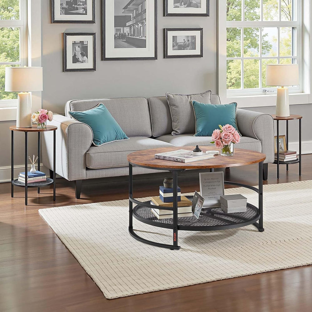 VEVOR 3 Pieces Round Coffee Table Sets, 31.5 in Industrial Living Room Table ...