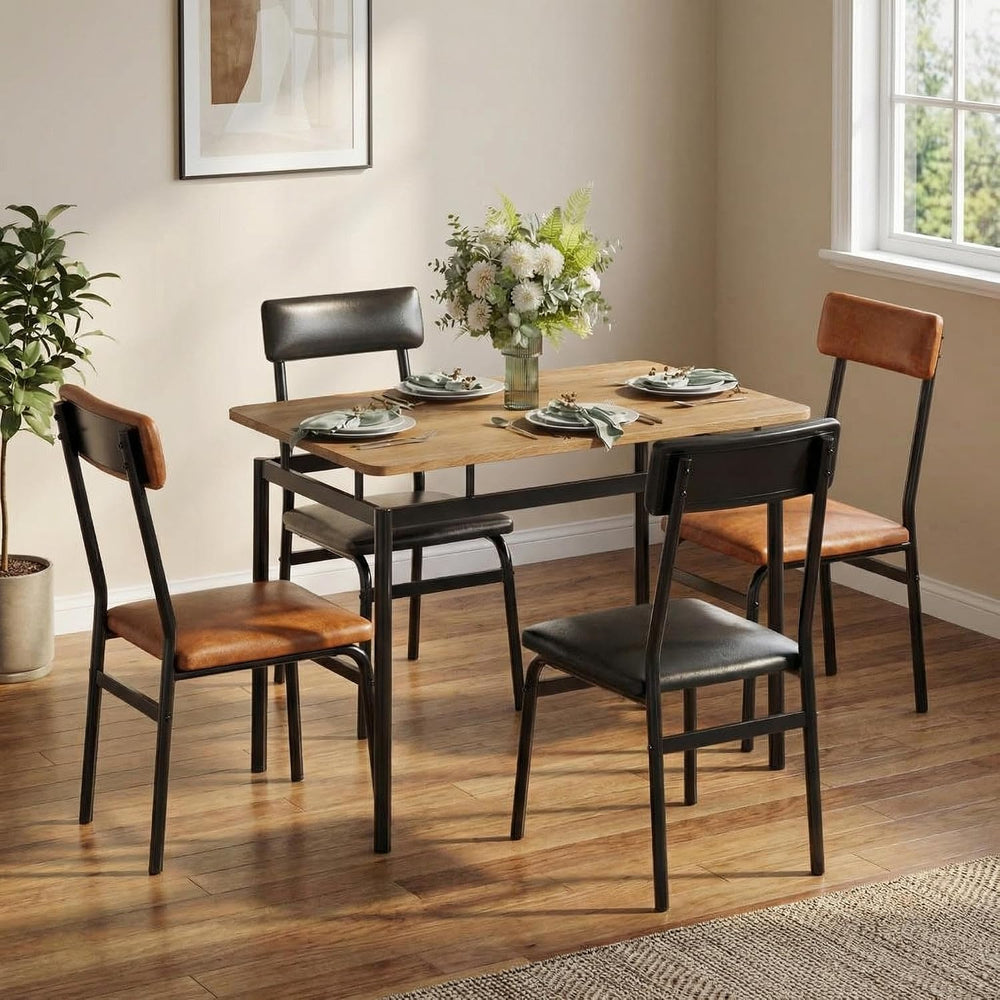 Takywep Dining Table Set for 4 – Wooden Kitchen Table with 4 PU Upholstered C...