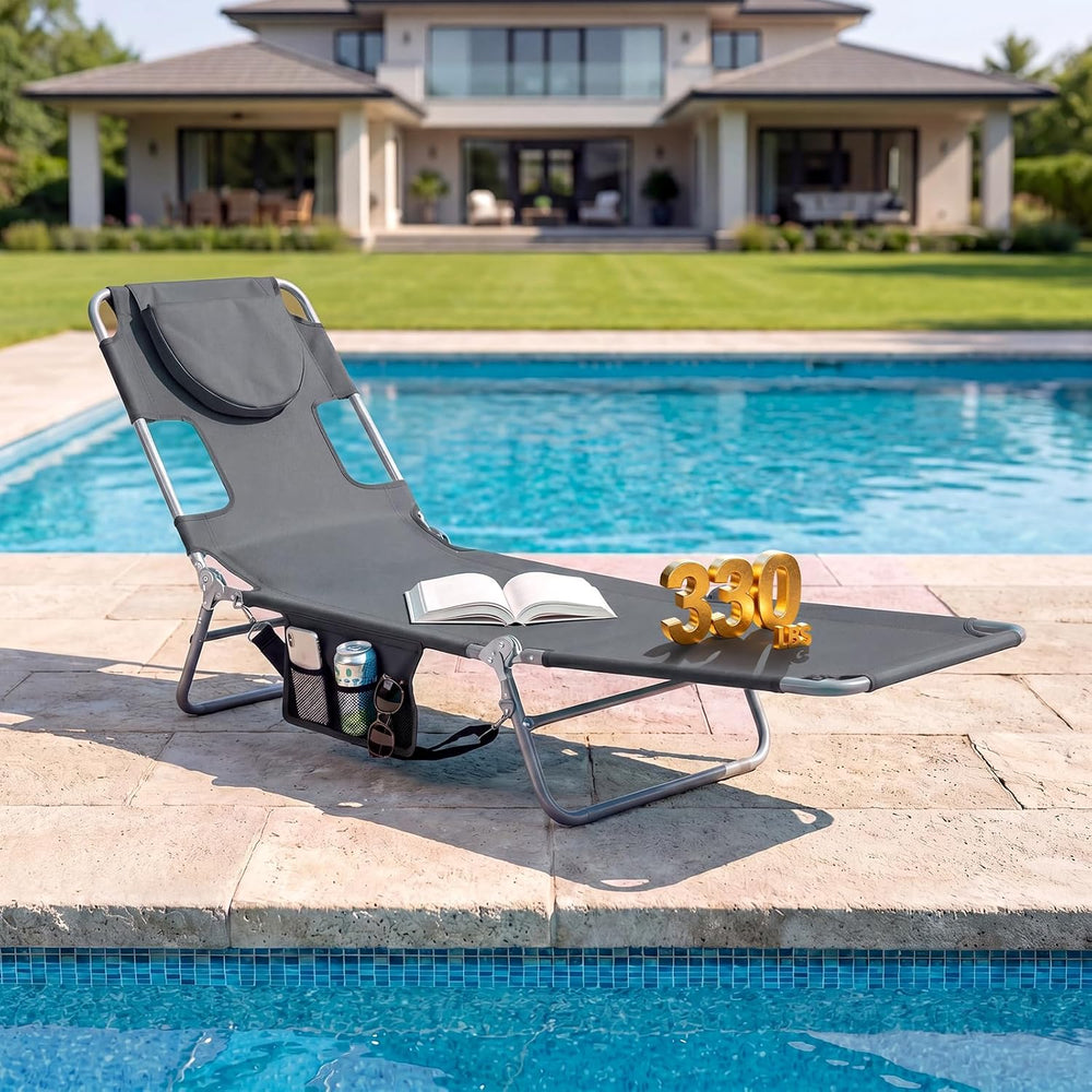 Goplus Tanning Chair, Portable Lightweight 10.5LBS Beach Lounger with Face Ar...