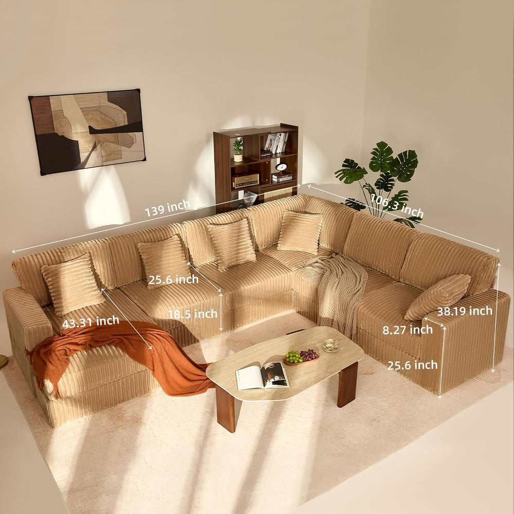 GOSUHI 139" U-Shaped Cloud Couch, Modular Sectional, Deep Seats, Camel |...