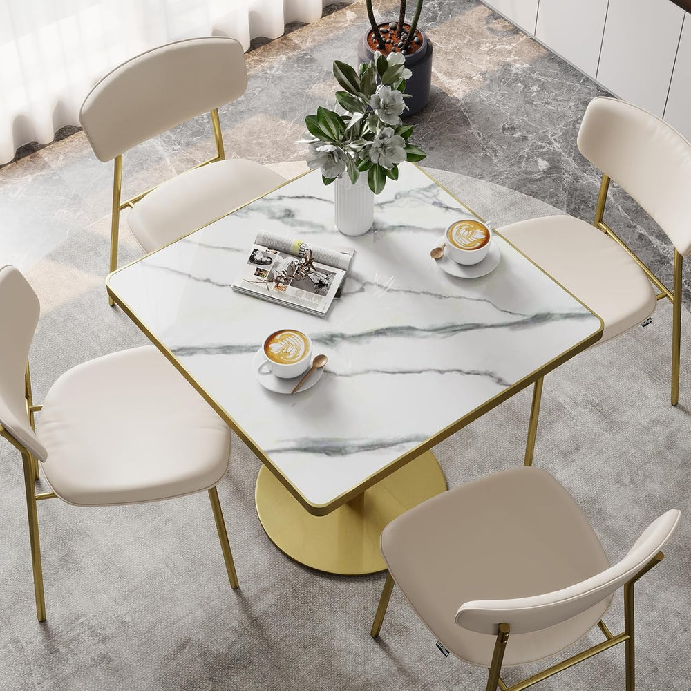 31.5'' Square Modern Dinning Table with Sintered Stone Tabletop, Gold...
