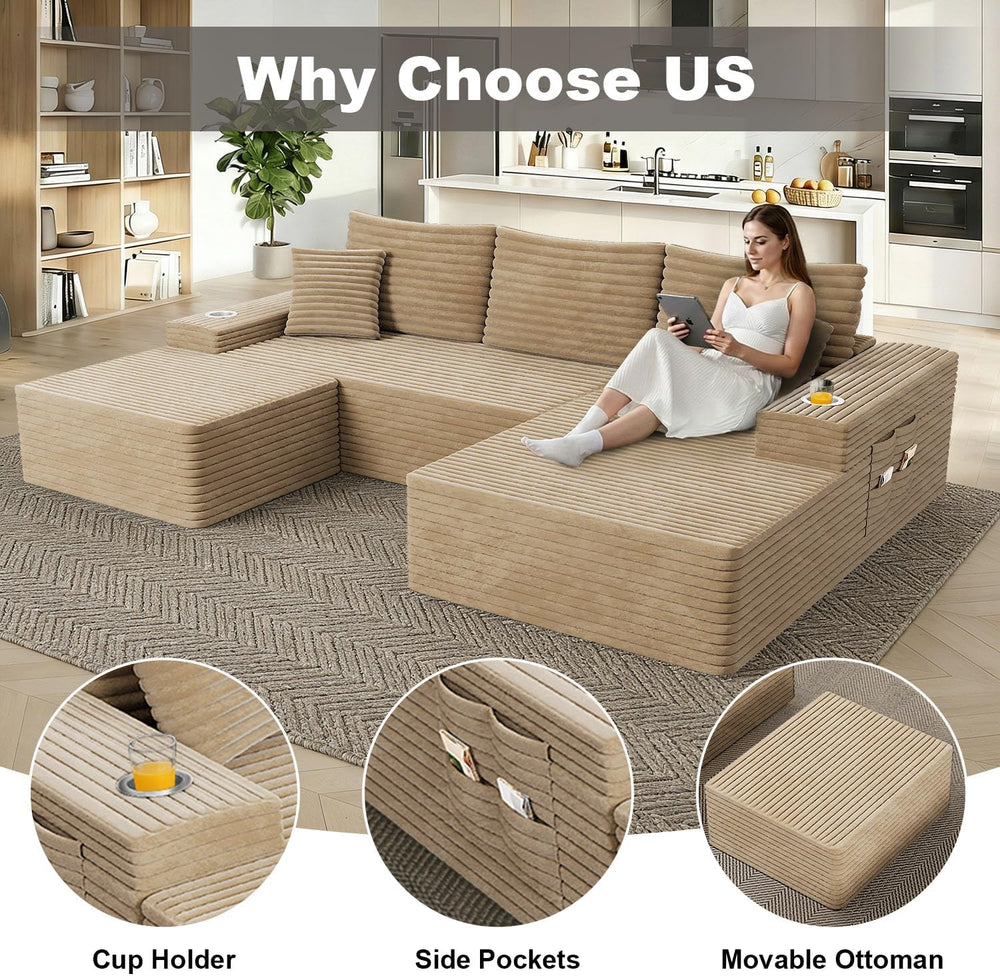 KCGKCG 106" Cloud Modular Sectional Couch with Ottoman, Modern U Shaped ...