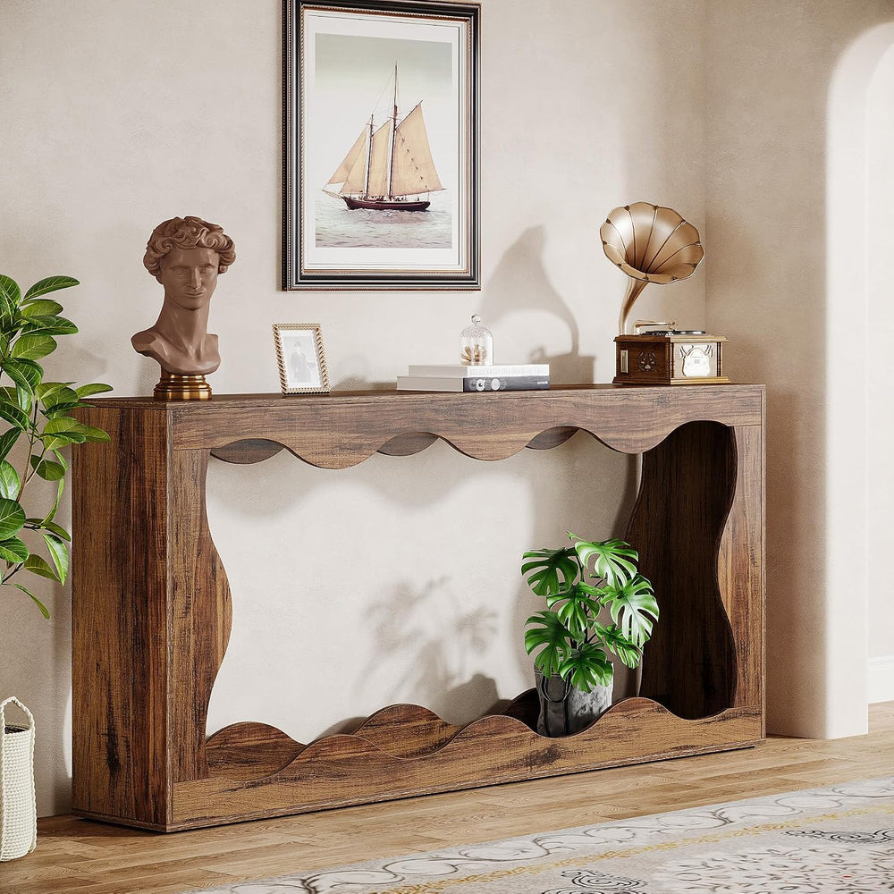 Tribesigns 63 Inches Farmhouse Console Table with Storage, Couch Table Behind...
