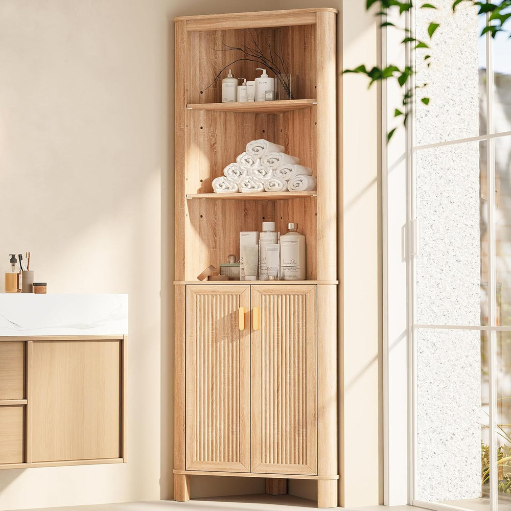 INNOD 69" Tall Corner Shelf with Doors, 6-Tier Corner Storage Cabinet wi...