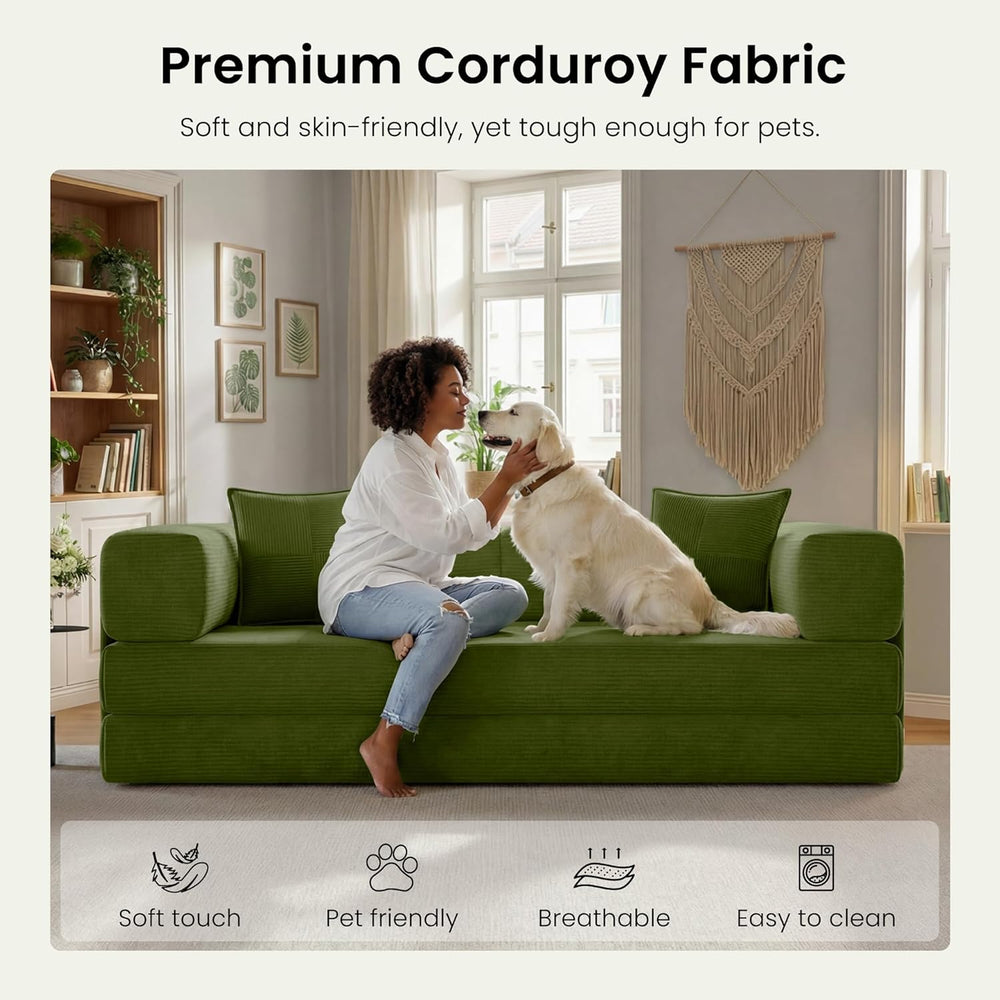 78.8" Convertible Sofa Bed,Corduroy Futon Couch with Storage Pocket,Fold...