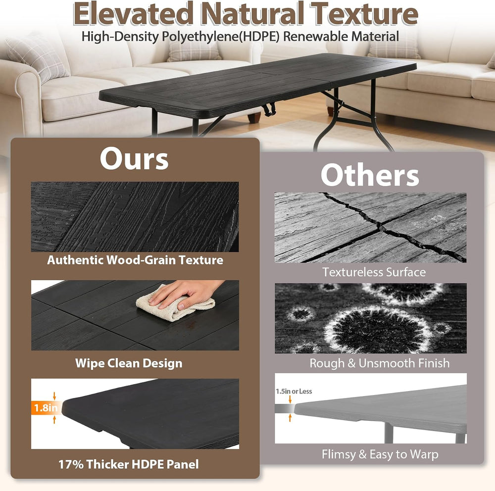 Portable Folding Table, Heavy Duty Plastic Event Picnic Table Indoor Outdoor ...
