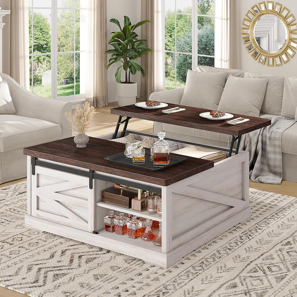 Itaar 39.4'' Lift Top Coffee Table with Storage, Farmhouse Coffee Tab...