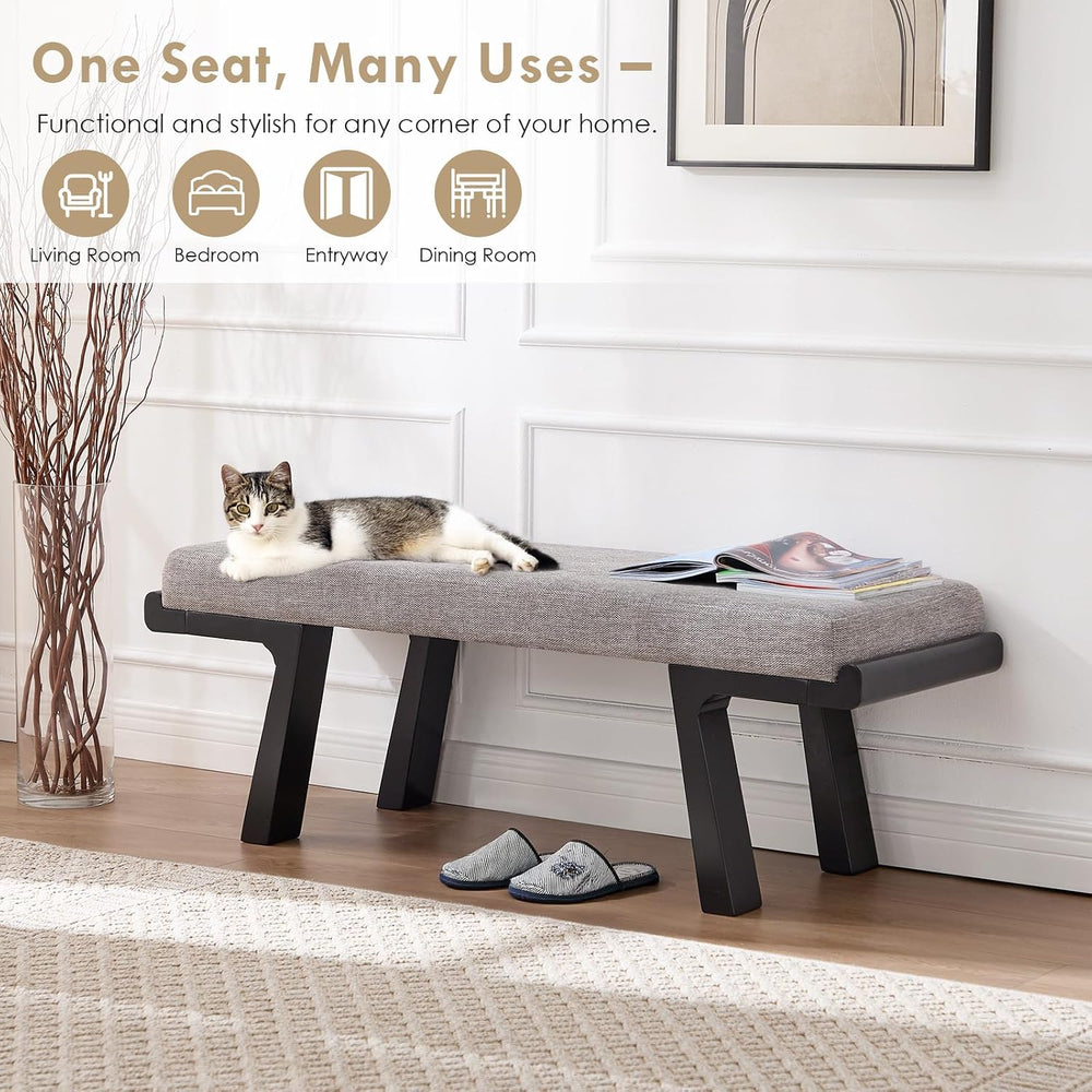 47" Upholstered Entryway Bench with Solid Wood Frame – Mid Century Moder...
