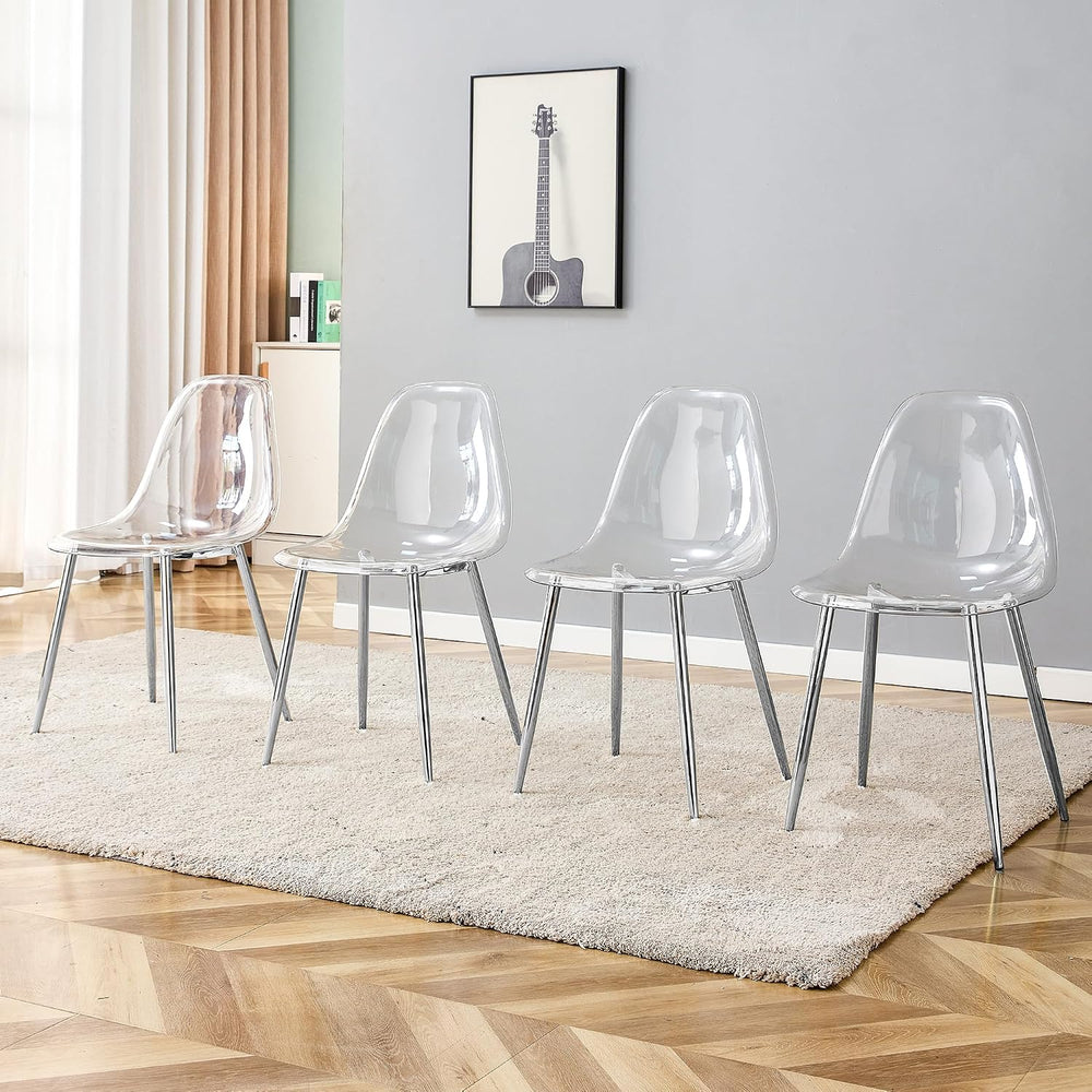 Clear Acrylic Dining Chairs Set of 4, Armless Modern Side Chairs with Transpa...