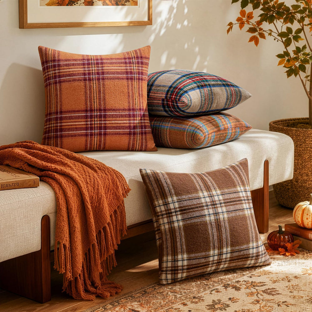 MIULEE Fall Plaid Decorative Lumbar Pillow Covers Set of 2 12x20 Brown
