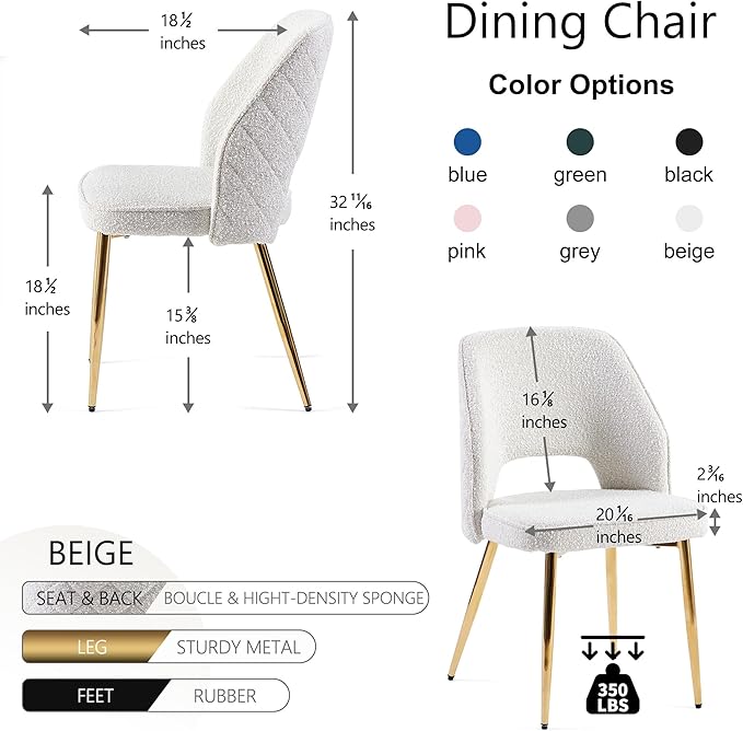 NORDICANA Modern Dining Chair Set of 2, Beige Boucle Upholstered Accent Chair...