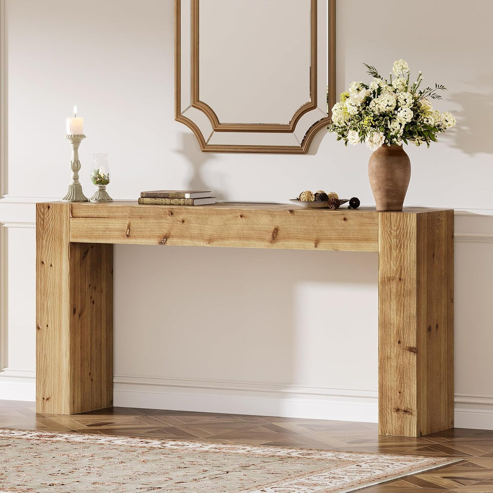 Solid Wood Console Table, 63-Inch Farmhouse Sofa Table Behind Couch for Entry...