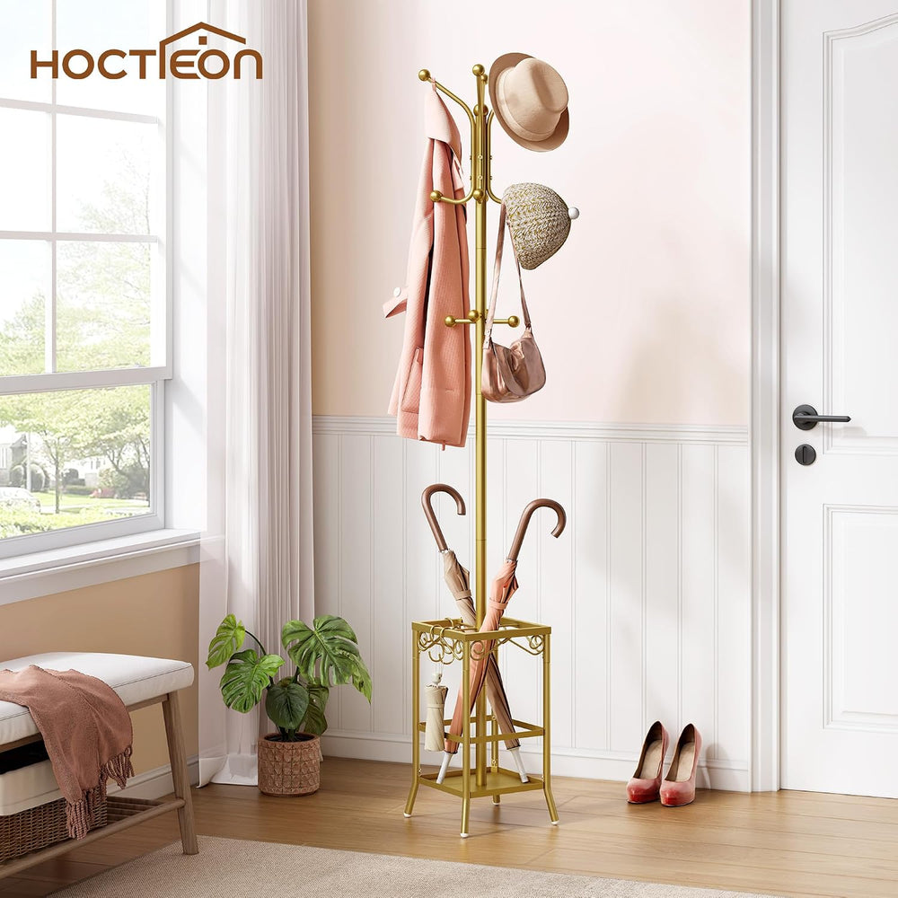 Hoctieon Coat Rack Freestanding, Coat Tree with Umbrella Holder, Metal Coat R...