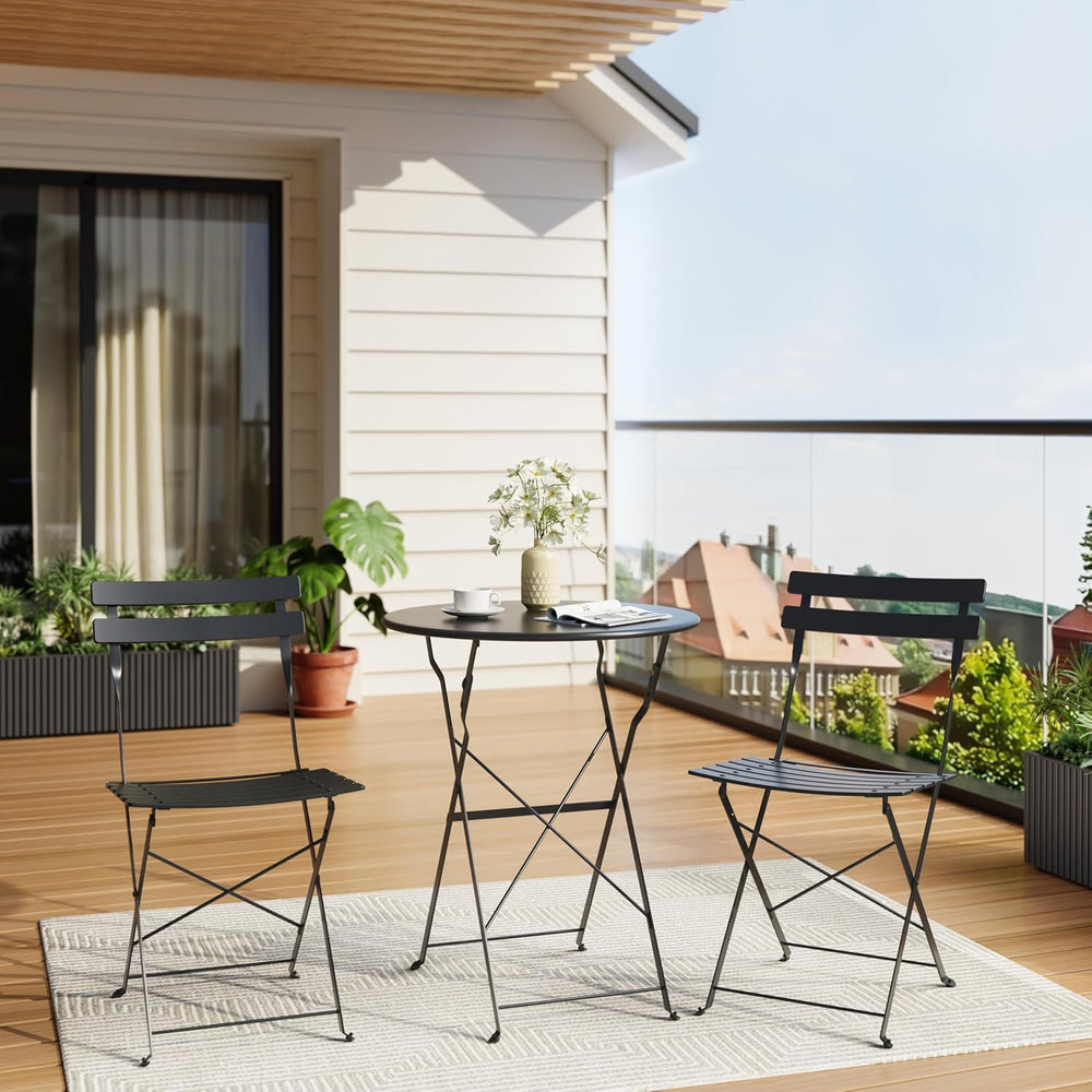 GarveeHome 3 Piece Foldable Patio Bistro Set, Compact Round Table with 2 Fold...