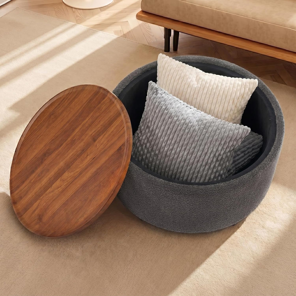 30 Inch Round Storage Ottoman Coffee Table, Modern Boucle Ottoman with Lift O...