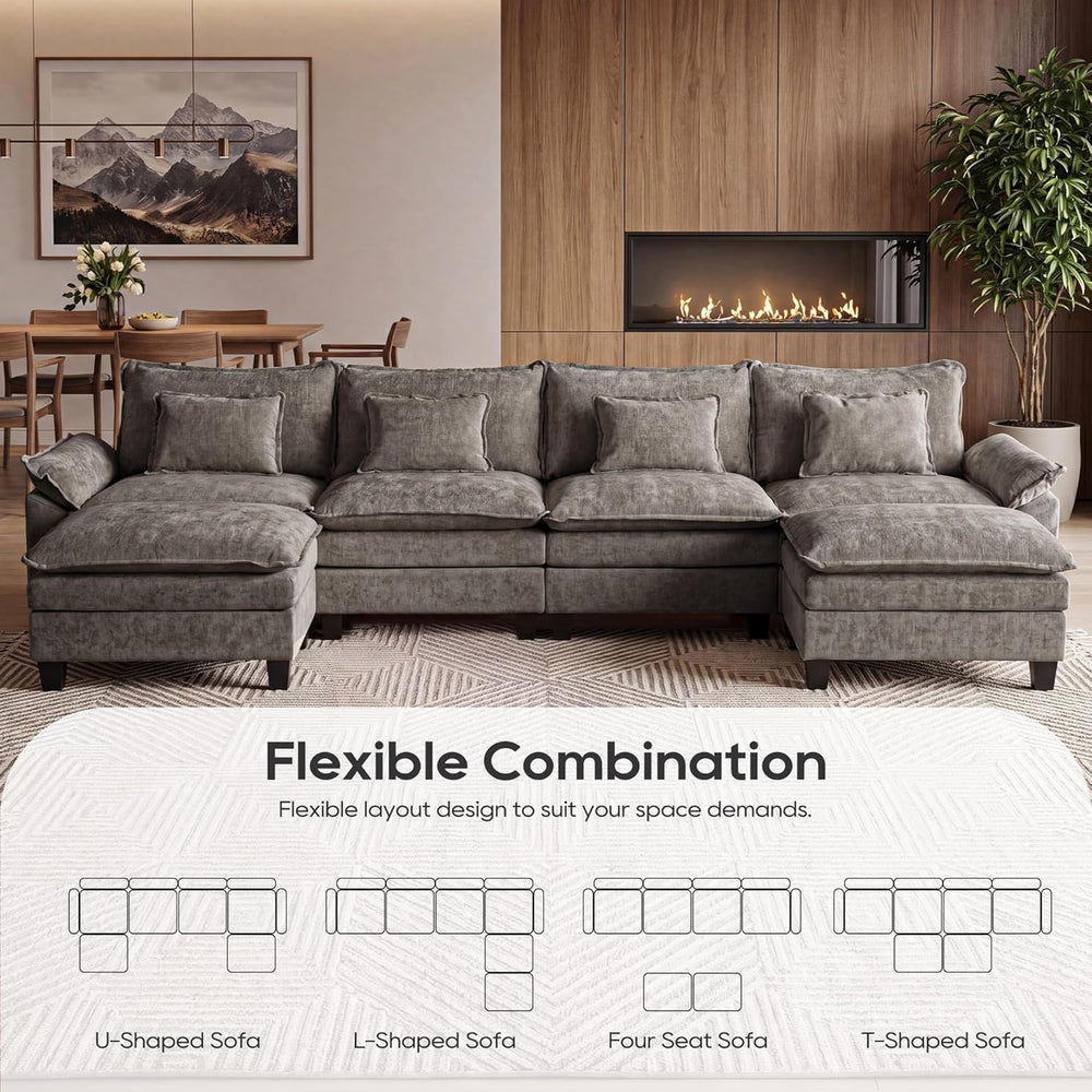 URRED Oversized Modular Sectional Sofa,Gray:157" U Shaped