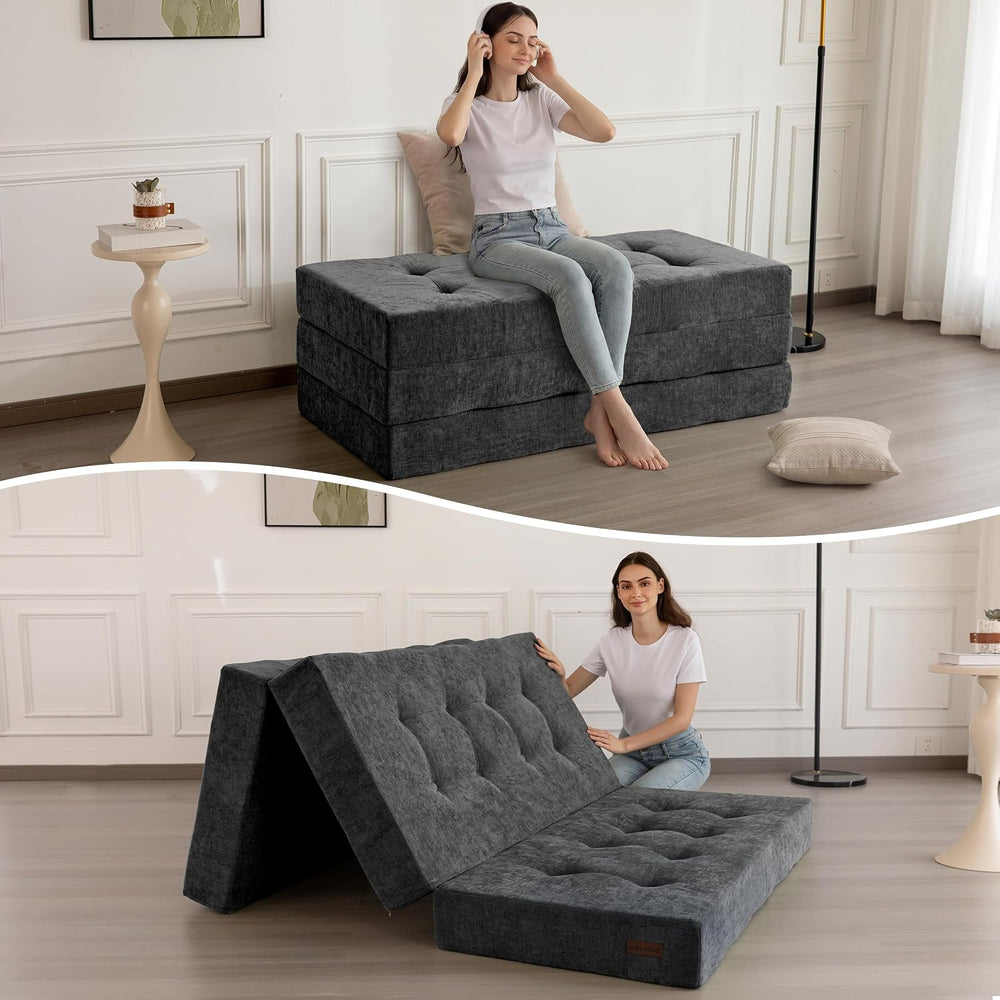 MAXYOYO 6" Folding Sofa Bed for Floor, Tufted Tri-Fold Floor Mattress | ...