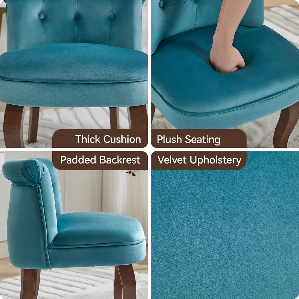 WUTUTUEE Velvet Vanity Chair with Back, Tufted Upholstered Vanity Stool with ...