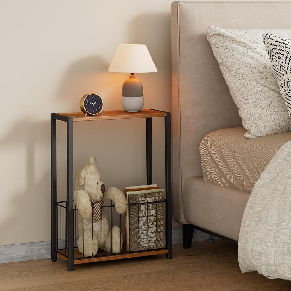 Homleke Narrow Side Table with Magazine Holder, Skinny End Table Perfect for ...