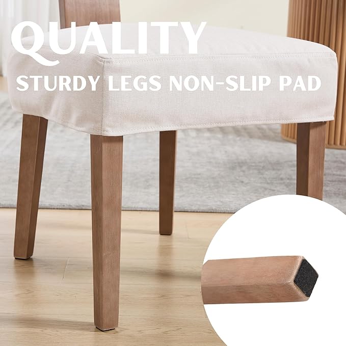 Linen Dining Chairs Set of 4 with Seat Covers, Modern Dining Chairs with Wood...