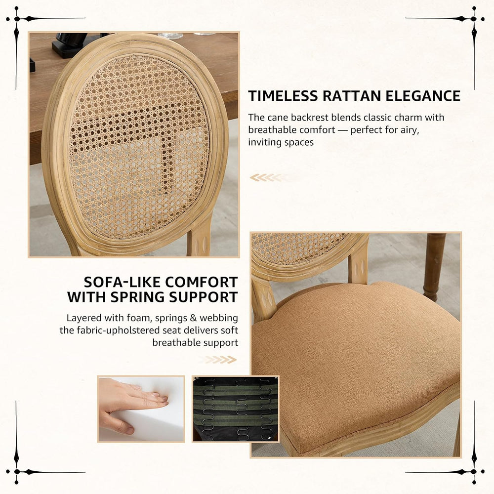 Vintage French Rattan Dining Chairs Set of 4, Round Back Accent Chairs with R...