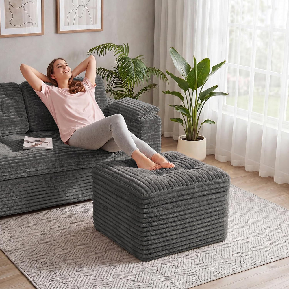 23.6in Pouf Ottoman, Corduroy Footstool Foot Rest Floor Seating | Dual-layer ...
