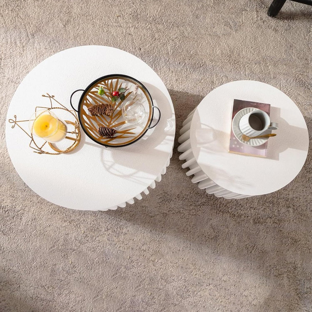 Geelife White Round Storage Table Set with Lift-Off Lid and Nesting Design | ...