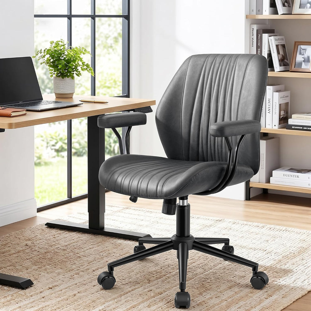 HeroSet Home Office Desk Chair with Removable Armrests, Modern PU Leather Exe...