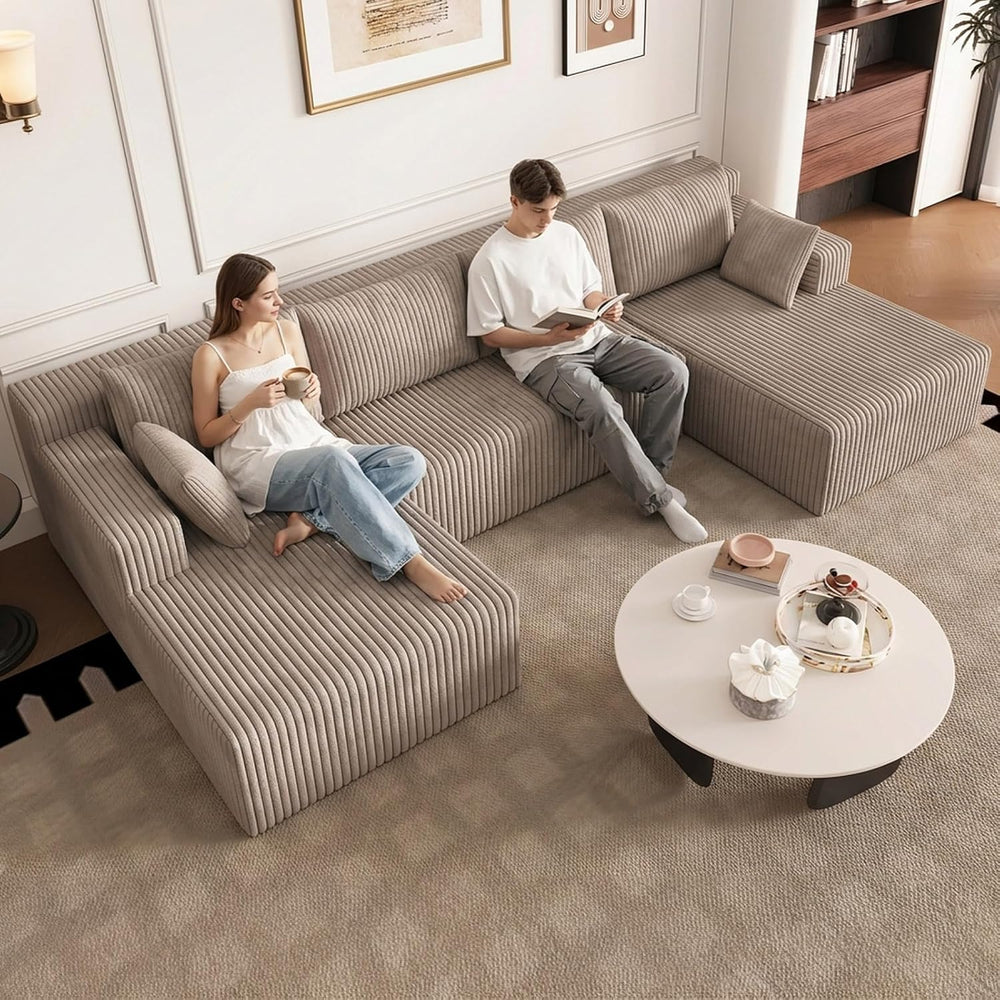 124" U-Shape Cloud Couch, Modern Modular Sectional U-Shape Sofa, Corduro...