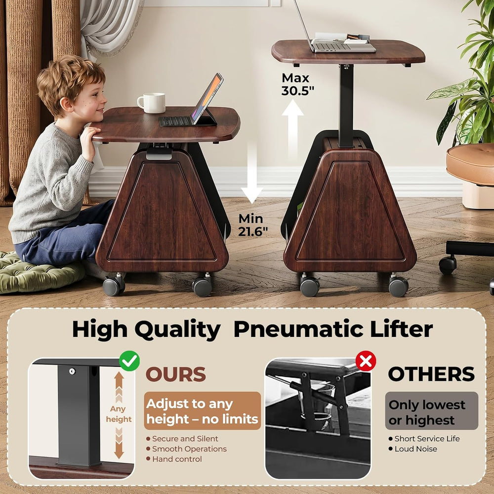Rolling Side Table with Wheels, Sofa Couch Desk with Storage