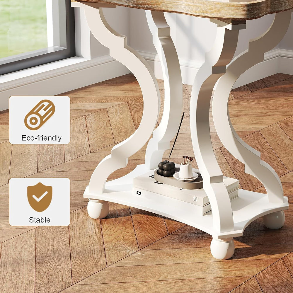 kinbor Farmhouse Side Table - Rustic End Table with an Open Shelf & Raise...