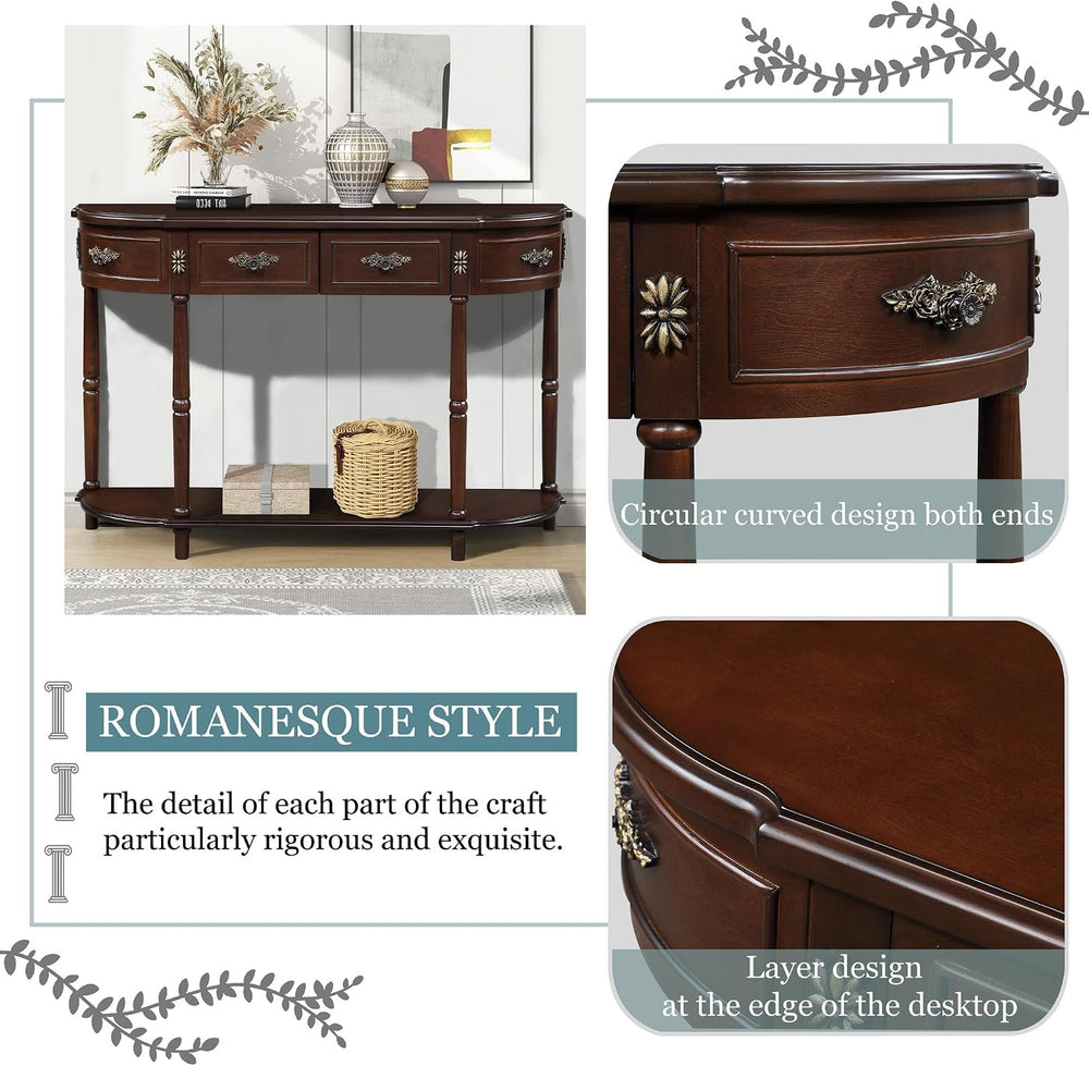 LUMISOL Retro Curved Sofa Table Behind Couch, Solid Wood Entryway Table with ...