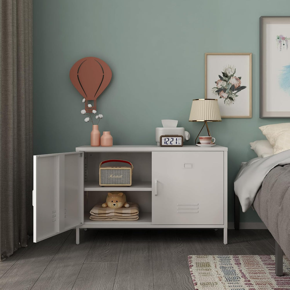 2 Door Steel Accent Cabinet,White Metal Storage Cabinet with Adjustable Shelf...