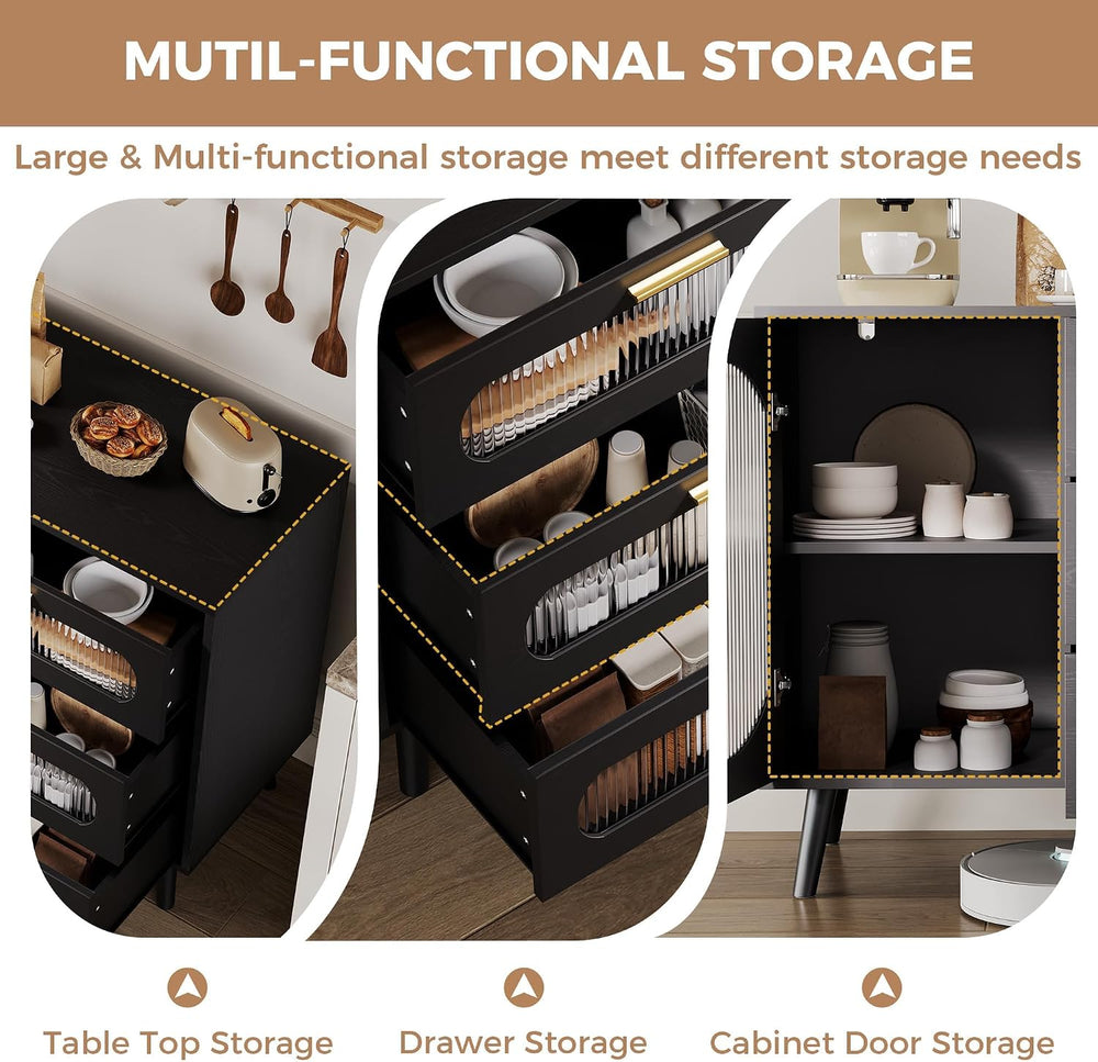 GarveeHome 39.4'' Modern Buffet Cabinet with Storage, Black Sideboard...