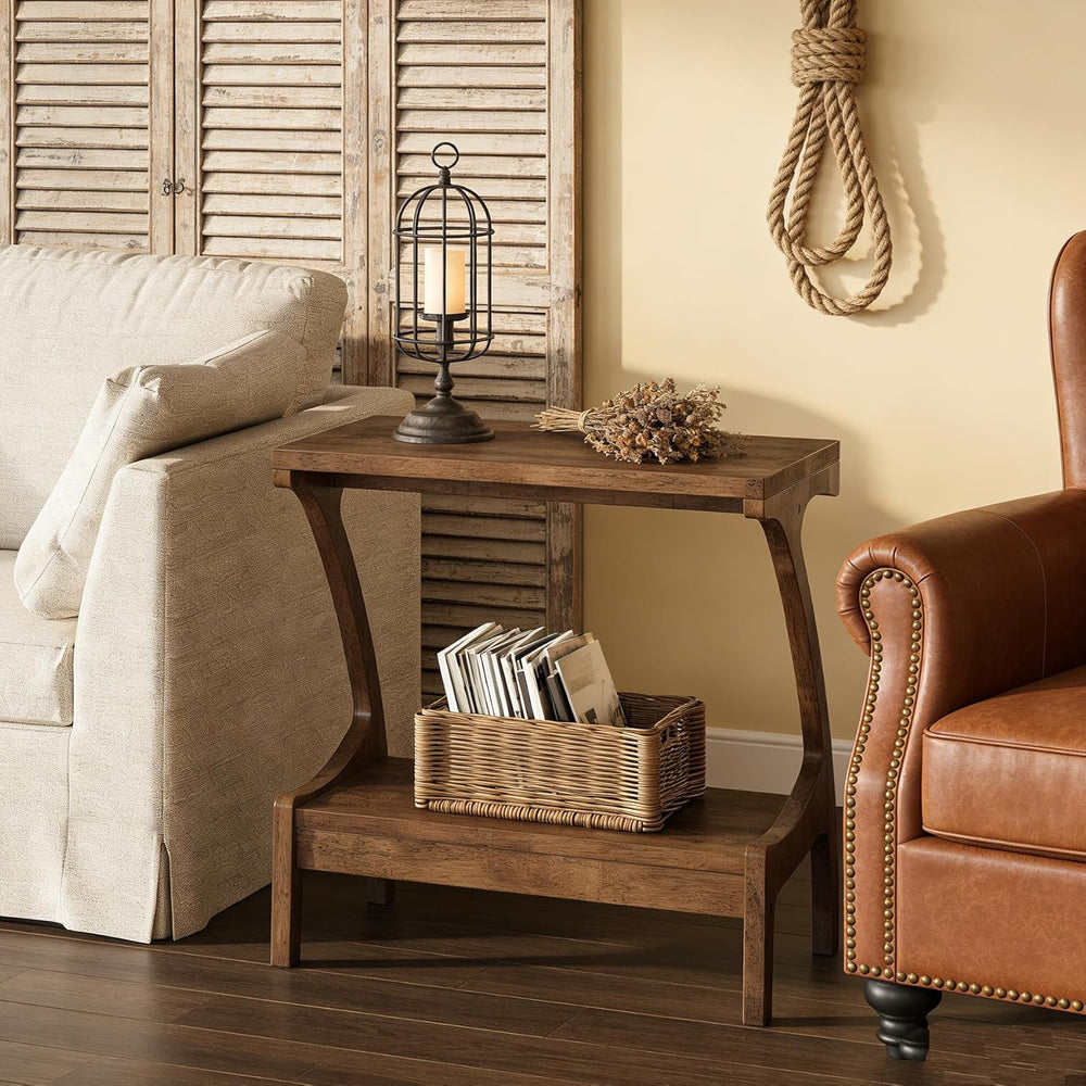 Solid Wood End Table with Storage Shelf, Small Accent Table for Living Room, ...