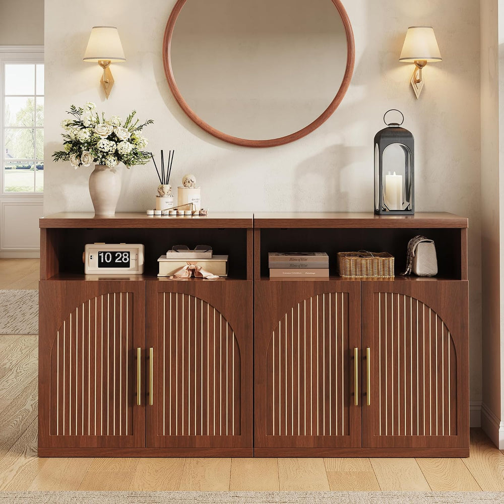 Fluted Buffet Cabinet with Storage, 31.5" Wide Wood Sideboard Credenza w...