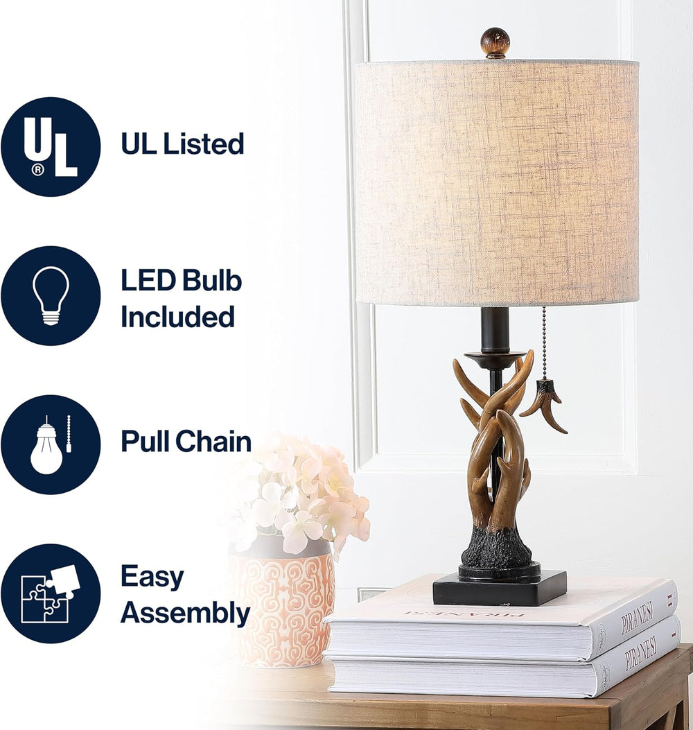 JONATHAN Y Gaston Rustic Faux Antler Resin Table Lamp 20.5", Brown